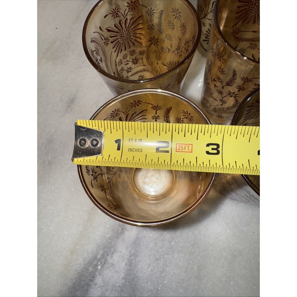 VtgJeanette Marigold Carnival Glass Cosmos Pitcher /6 Glasses 1950's MCMGW0051 - Picture 14 of 14